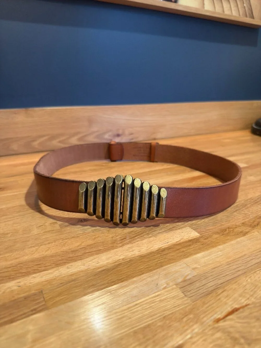 Another Line Brown Leather Belt with Brass Buckle